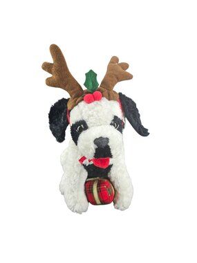 Big Dogs Christmas Plush Reindeer Dog With Tartan Plaid Ball Holiday Decoration